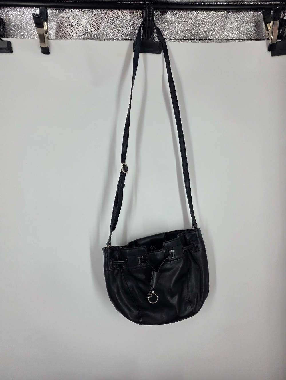 Nine West Black Crossbody Bag Faux Leather Adjustable Strap Purse Silver
